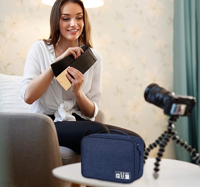 Electronic Accessories Organizer, Portable Travel Cable Storage Bag Tech Pouch with Adjustable Compartments Water-Resistant Handbag for Smart Device Cords Chargers Hard Drives Gadgets