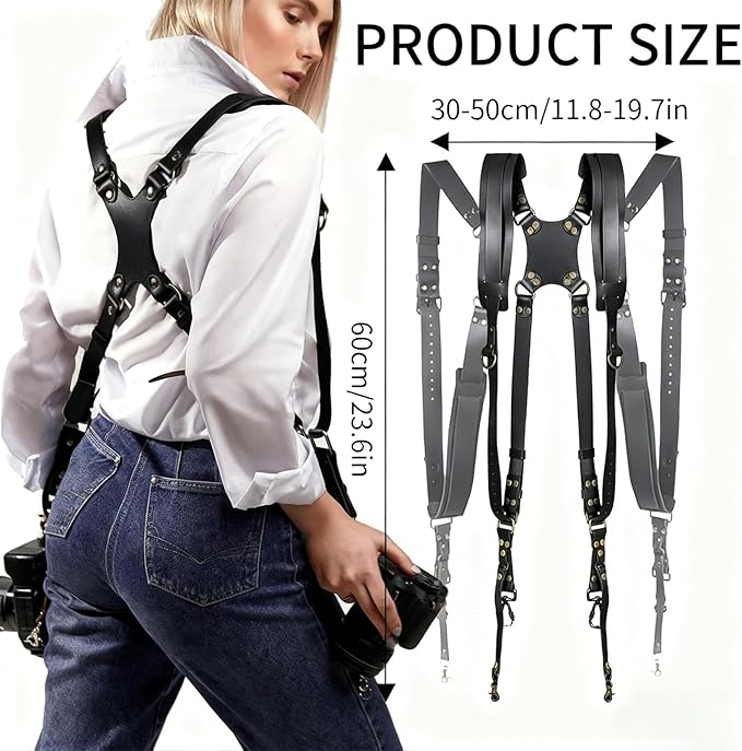 Camera Harness,Black Camera Straps for Photographers,Leather Dual Camera Strap for Two DSLR/SLR Cameras