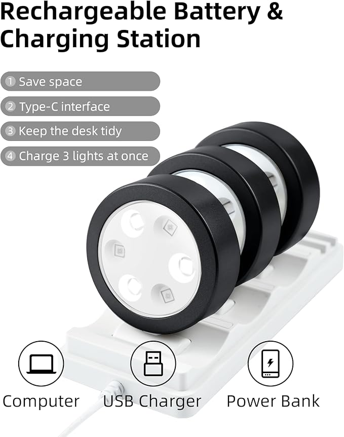 EZVALO Picture Lights for Wall, Rechargeable Battery Magnetic Poster Lights with 3 Color Temps & 12 RGB, Remote Dimmable Timer Light, Wall Decor Light for Art Display (6 Pack with Charging Station)