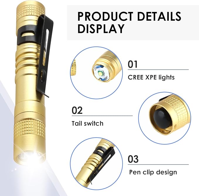 Mini Flashlight, AAA Small Pen Light with Clip, Portable 500lm Pocket Pen Flashlight for Inspection Repair Outdoor Emergency (3 Pack, Yellow, 3.5")