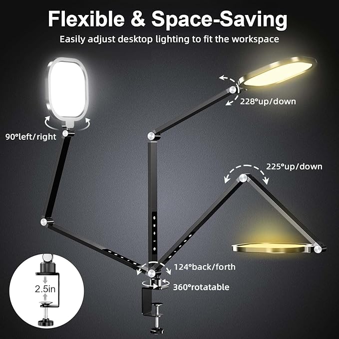 Video Conference Lighting for Computer, Dimmable Light for Video Recording, Meeting, Laptop & Webcam, 15W Ring Light for Desk with C- Clamp, Swing Arm, Remote, Memory & Timer CRI >95