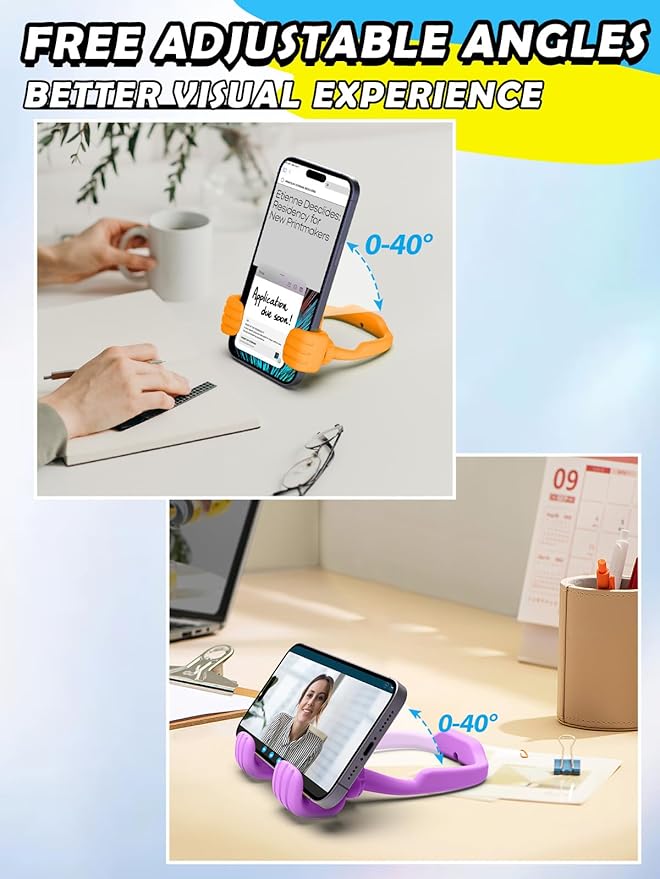 Easter Basket Stuffers for Teen Girls Boys Cell Phone Stand - 2 Pack Thumbs Up Lazy Phone Holder for Desk Birthday Easter Gifts for Kids Adults Women Men(Bright Purple & Orange Yellow, 2)