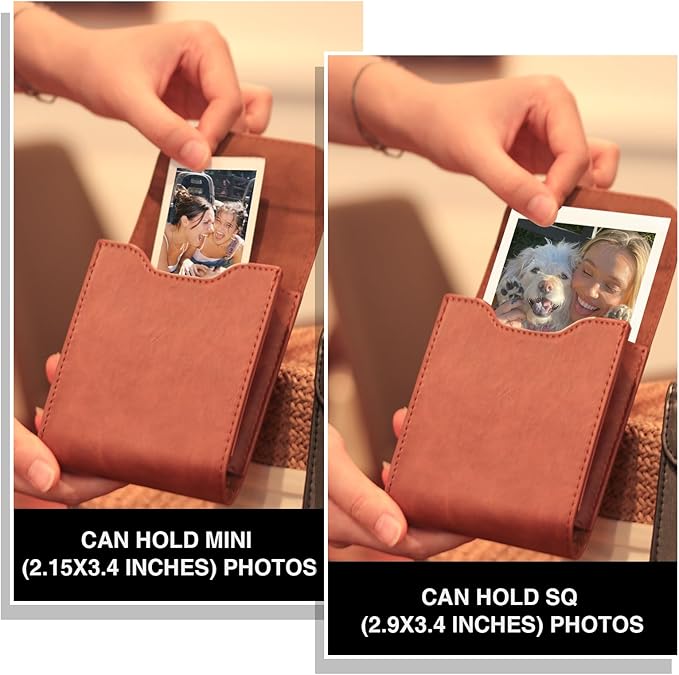 WOGOZAN Square Photo Album for Fujifilm Instax Square SQ1 SQ40 SQ20 SQ10 SQ6 SP-3 Instant Camera 2.9x3.4 Inch Films, SQ Photo Pouch Bag with Soft PU Leather Material and Magnetic Snap Design (Brown)
