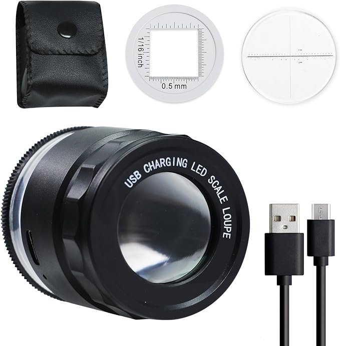 AOOFCMLLC 10X Loupe Magnifier, Jewelry Loupe Magnifier with LED Light and Scale, 10X Magnifying Glass for Gems, Coins, Stamps
