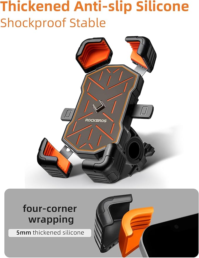 ROCKBROS Bike Phone Holder Mount for 4.5''-7.1'' Phones, Quick Release Handlebar Clamp, 360 Rotatable Motorcycle Mount