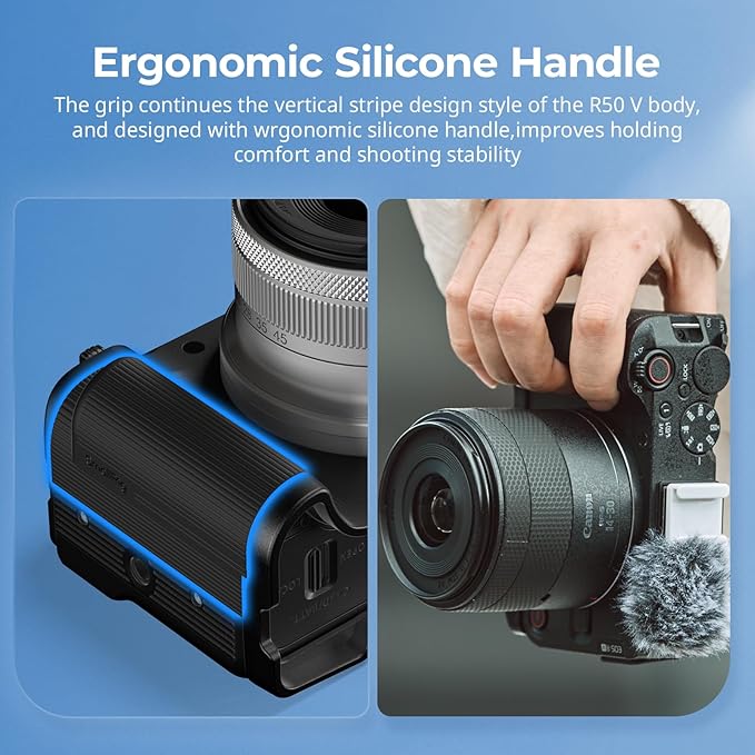 SMALLRIG R50 V Handgrip L-Shape Grip for Canon R50V with Quick Release Plate for Arca, Lightweight Ribbed Side Handle, Cold Shoe Mount, 1/4"-20 threaded holes, Support Vertical Shooting (Black) - 5429