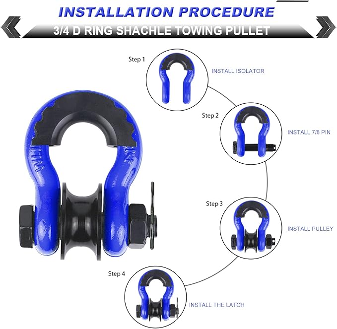 Upgraded Snatch Block, 3/4" D Ring Shackle (2 Pack) 22,000lb Break Strength with Towing Pulley, Heavy Duty Offroad Recovery Accessory for Truck, Tractor, ATV & UTV (Blue)