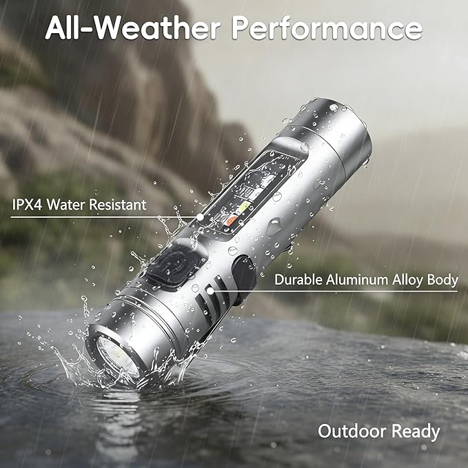 2 Packs Pocket Rechargeable EDC Flashlight, Mini Keychain Light with Magnetic Base and Side Clip, 500 Lumens Rechargeable Keychain Torch with 9 Modes for Camping, Travel (Black & Silver)