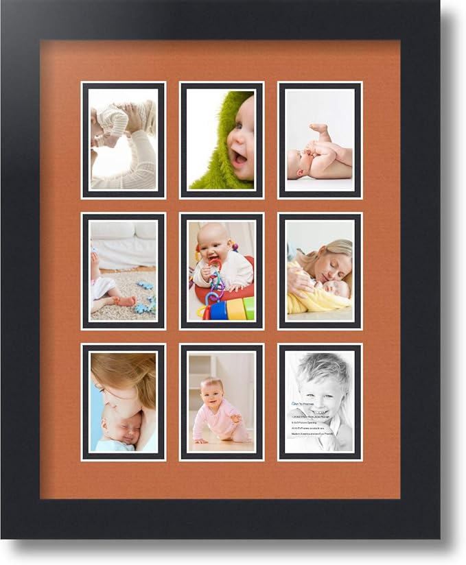 Art to Frames Double-Multimat-78-693/89-FRBW26079 Collage Photo Frame Double Mat with 9 - 2x3 Openings and Satin Black Frame