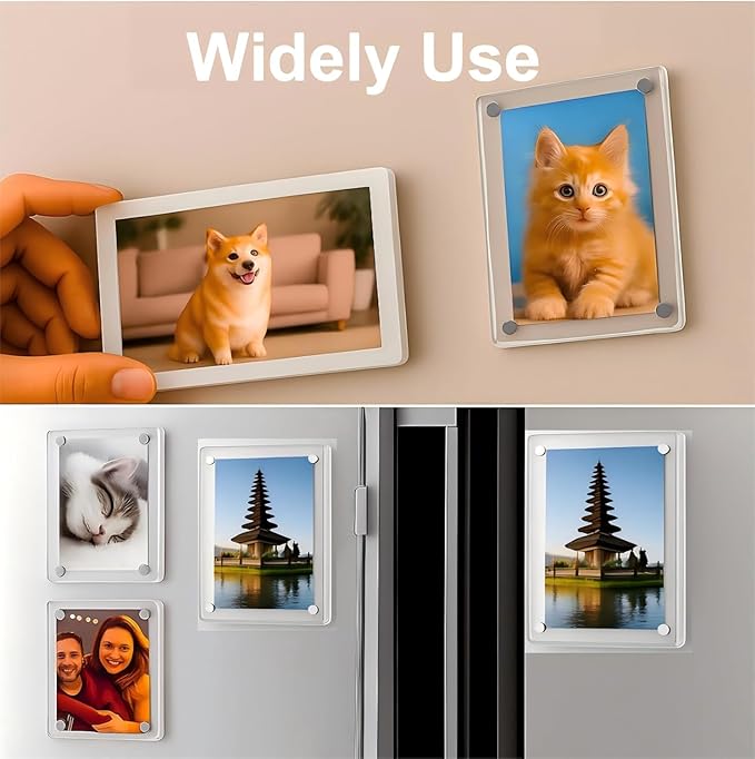10 Pack Acrylic Fridge Magnetic Frame for Polaroid, Ultra Clear 2.36x3.54" Mini Picture Frames for Instax Mini, Double Sided Photo Refrigerator Polaroid Magnet Picture Frame, Picture Display Frame