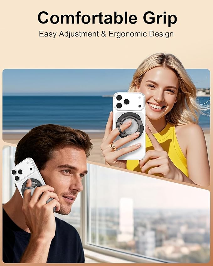 MagSafe Phone Ring Holder Grip for iPhone, Dual-Sided Magnetic Ring Stand Grip for iPhone 17 16 15 14 13 12, 360° Rotation MagSafe Phone Stand Magnetic Kickstand Finger Loop Holder for Desk, Car Mount