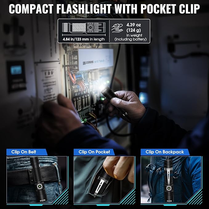 Rechargeable Tactical Flashlights, High Lumens Small Mini USB-C LED Flashlight, Compact EDC Flash Light, 4 Modes&Memory Function, Waterproof Pocket Lights for Home,Camping,Emergency,Christmas Gifts