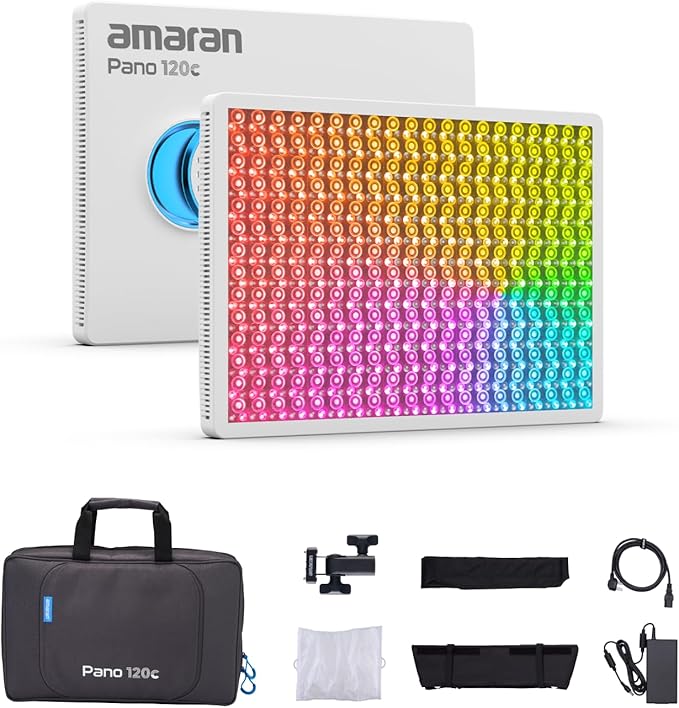 amaran Pano 120c Kit RGB LED Video Light,120w Full Color Panel Light,Compact & Portable,APP Control, w/Softbox Support USB-C PD Studio Lighting for Outdoor Filming Recording Streaming (White)