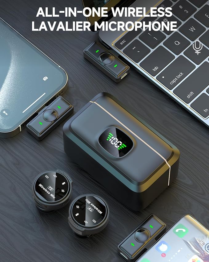 2 Pack Wireless Lavalier Microphone for iPhone 15, Android, USB C, ipad with Adapter Included, Noise Cancellation Mini Lapel Mic for YouTube, Recording, Vlog, Facebook Live Streaming (Cream)