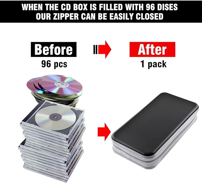 DVD Case, CD Case Holder Wallet Binder 96 Capacity CD/DVD Cases Storage Holder Binder Organizer Wallet Book for Car Home Travel (Black)