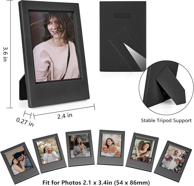 HIYQIN 8 Pack 2x3 Mini Photo Frames for for Fuji Instax Mini 3 inch Picture/Polaroid 3-Inch Films - for Desktop Display Small Wallet Size Picture frame with Clear Protective Covers - Black