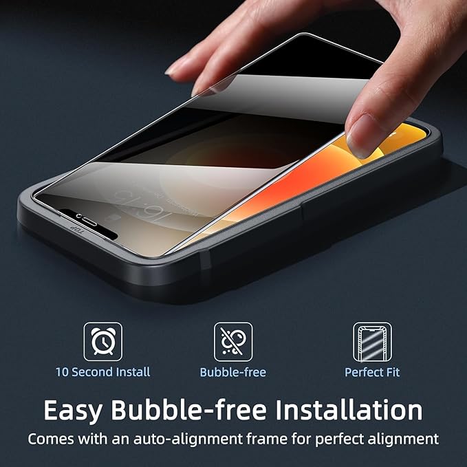 ruwa Privacy Screen Protector for iPhone 12 Pro Max [6.7 Inch][2-Pack] Anti-peep Tempered Glass Film with Easy Installation Alignment Frame, 9H Hardness, Scratch Resistant, Case Friendly
