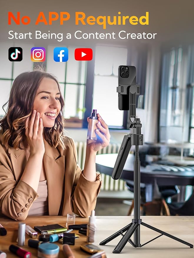 USKEYVISION 70” Auto Face Tracking Tripod, Extendable 360° Rotation Phone Tripod for iPhone and Android, Selfie Stick for iPhone w/Remote Control,Phone Holder Video Recording for TikTok(UTK-01)