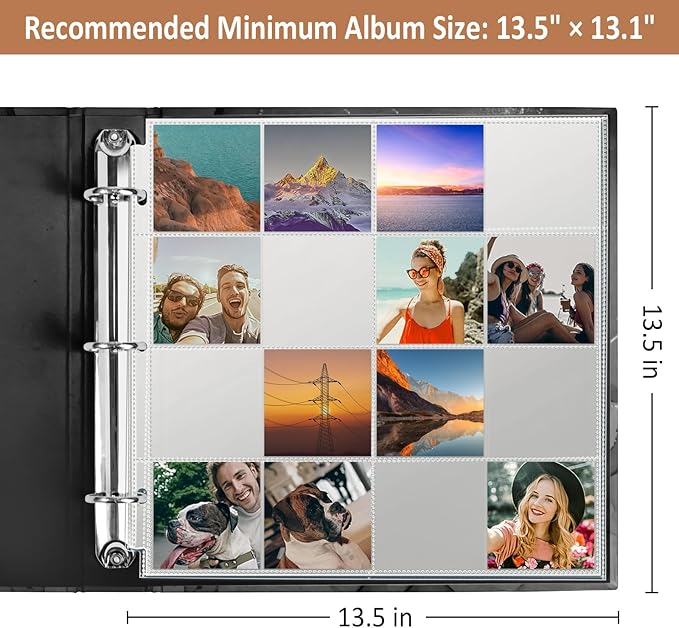 tutata 3x3 Photo Sleeves, 16-Pocket Scrapbook Refill Pages, Page Protectors Fit 12x12 3 Ring Album Binder, 25 Pack