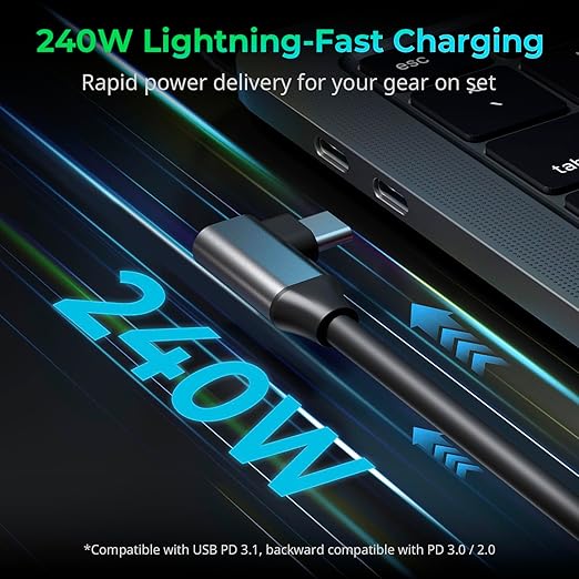 SMALLRIG USB4 40Gbps USB-C Cable, 240W Fast Charging & 8K@60Hz Video & 40Gbps Data Transfer, 60cm/23.6in Straight to Angled Connectors with Cable Tie, for MacBook for iPad Pro for iPhone - 5076