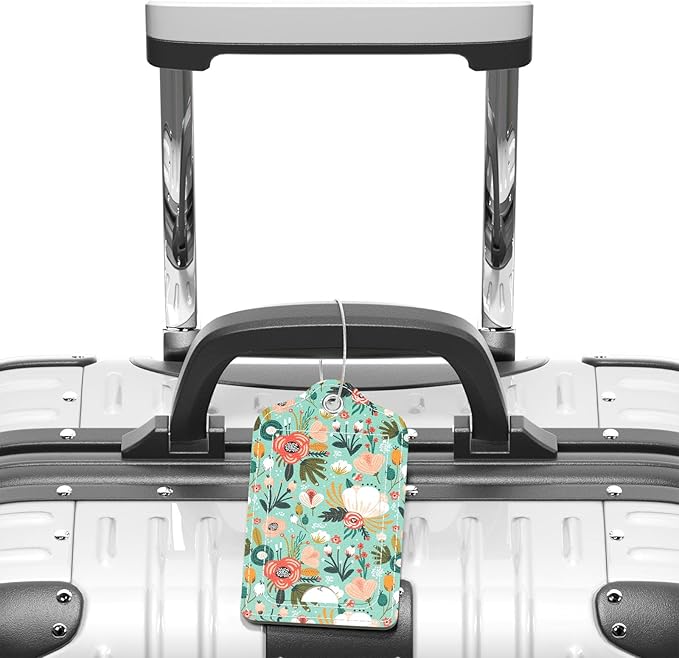 Luggage Tags for Suitcase, 2 Pack PU Leather Travel Cruise Luggage Tag with Privacy Flap, Name ID Label and Metal Loop for Women Men Suitcase Baggage Bag Backpack Instrument, Green Flowers
