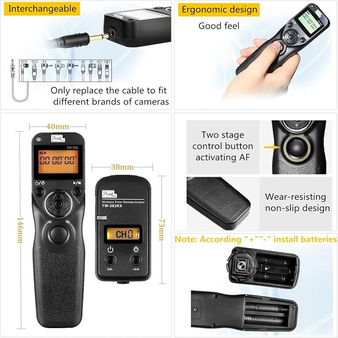 Pixel TW-283 E3 Wireless Shutter Timer Remote Control Compatible with Canon R6, RP, 850D, 90D, 80D, 750D, 2000D for Fujifilm XT3, XT4, XT30, GFX100, GFX50SII for Olympus OM-1, E-M1X, E-M1 2, E‑M1 3