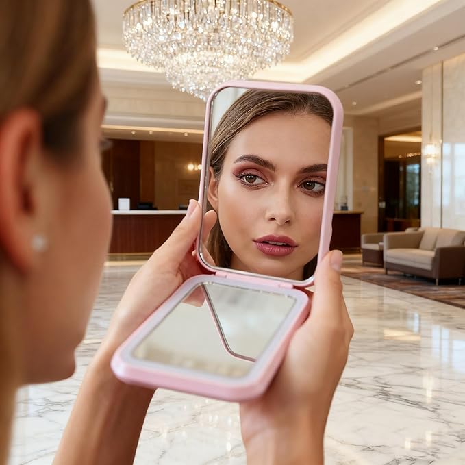 QUELIEN Lighted Compact Mirror, Rechargeable 1X/3X Magnifying Makeup Mirror Portable Natural Daylight Led Travel Makeup Mirror Small Dimmable Illuminated Mirror for Handbag
