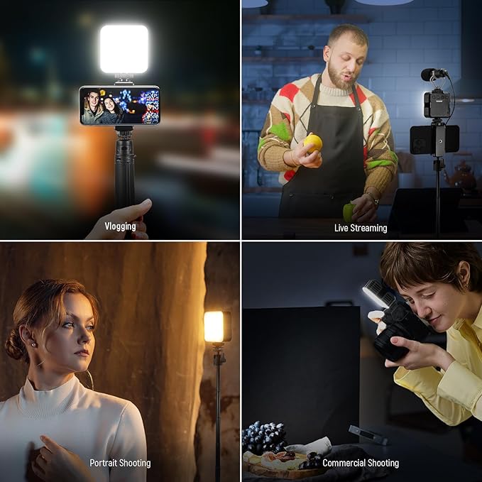 NEEWER LED Camera Video Light with Desk Tripod Stand, Portable Bi Color 3200K-5600K Dimmable Small Panel Lighting, CRI 97+ 8 Scenes 2000mAh Rechargeable Battery for Vlog Recording Photography, NL-36AI