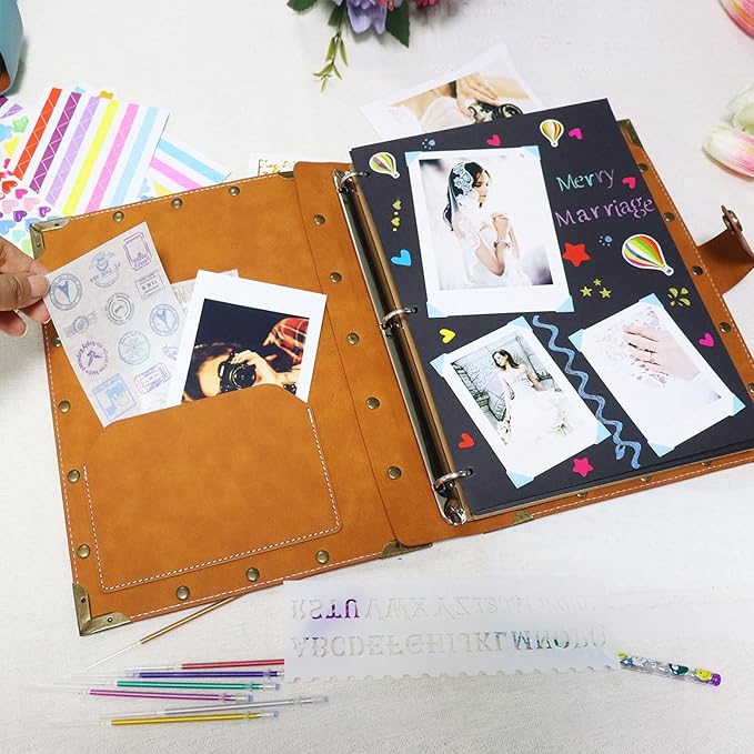 ZEEYUAN Leather Scrapbook Album 60 Pages Love Memory Photo Book Album 8.5x11 inch, Scrapbooking Supplies Kits for Couples Anniversary Vintage Travelling Scrapbook Family Scrap Book