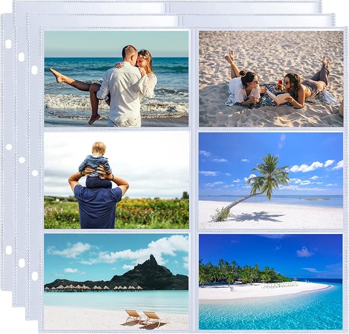 Zofly 20 Pack 4x6" Photo Album Refill Pages, 12x12, 240 Pockets, Double-Sided, Clear, Water/Dust Proof, 3 Ring Binder Compatible