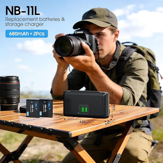 NB-11L NB-11LH Battery (2 Pack) and 2-Channel USB Charger for Canon NB-11L,PowerShot Elph 110,Elph 130,Elph 180,Elph 190,Elph 340,Elph 360,SX400 is,SX410 is,A2300 is,A2400 is,A2500,A3400 is Camera