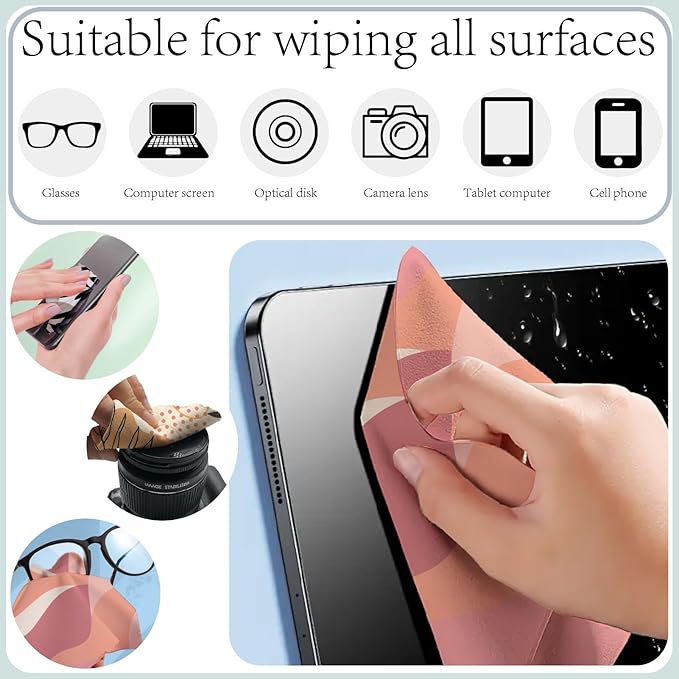 CREATCABIN 6 Pcs Thickened Glasses Cleaning Cloth Boho Design Microfiber Cleaning Cloth Aesthetic Eyeglass Cleaning Cloths Soft Wipes for Reusable Women Eyeglass Phone Screens Camera Lens 6x6in