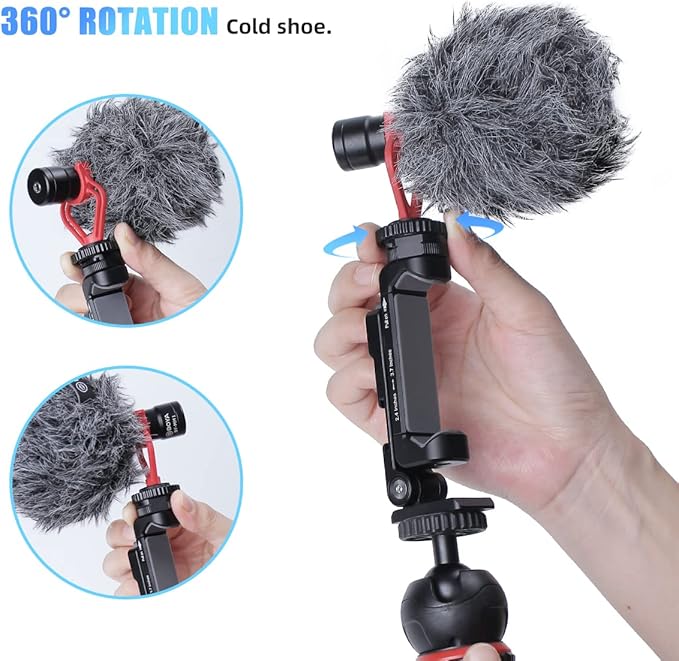 Metal Phone Tripod Mount w 2 Cold Shoes, Vertical, Horizontal & 45 Tilt Angles Tripod Phone Holder All Smartphone Holders Video Live Vlogging Streaming Rig