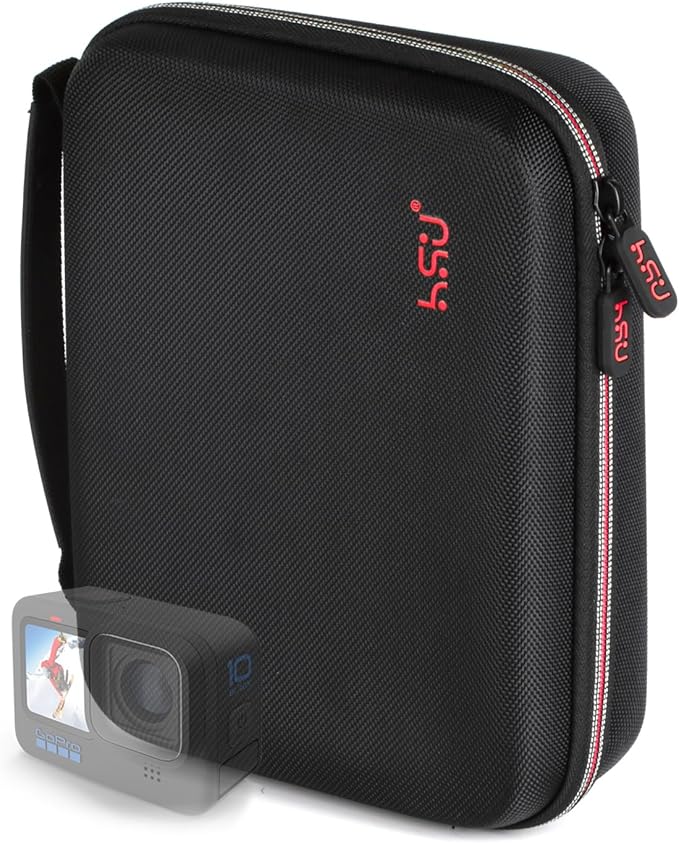 HSU Middle Protective Carrying Case for GoPro Hero 13, 12, 11, 10, 9, 8, 7, 6, 5, 4 Black and Accessories, Compact and Safe Action Camera Travel Storage Solution for Adventurers