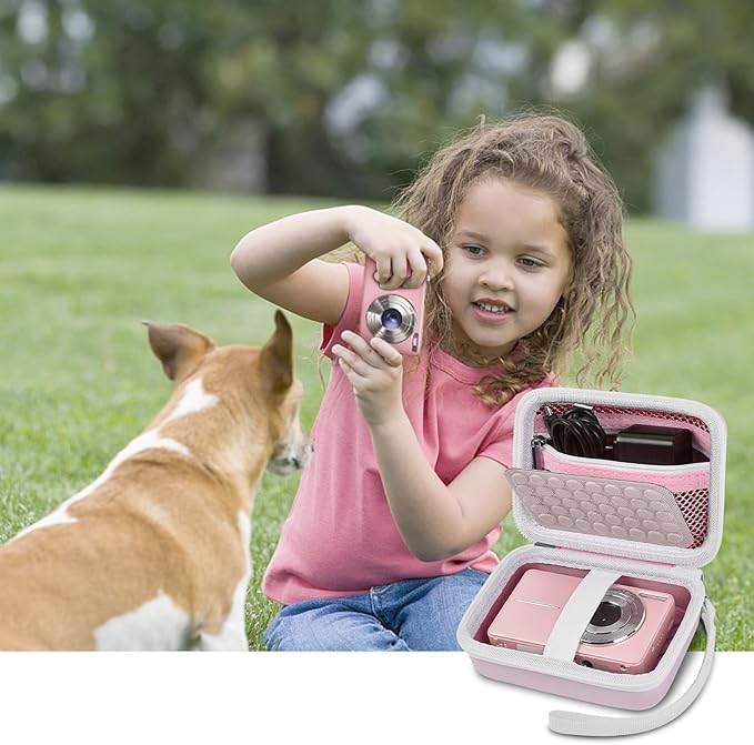 Boobowl Digital Camera Case Compatible with CAMKORY/for Lecnippy/for Lecran/for KODAK PIXPRO/for Qumcou/for WONNIE Point & Shoot Cameras, Small Compact Camera Pouch for SD Card Accessories (Pink)
