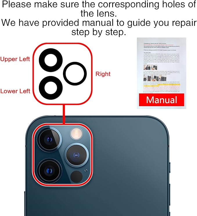 2PCS ASDAWN Back Rear Camera Lens Glass Replacement for iPhone 12 Pro 6.1 Inches with Pre-Installed Adhesive,Back Lens Glass with Installation Manual + Repair Tool Set