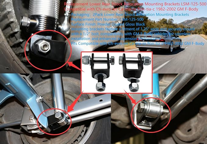 Replacement Lower Rear Shock Relocation Mounting Brackets LSM-125-500 Compatible with Ch-evro-let Ca-ma-ro Pon-tia-c 1982-2002 GM F-Body（2Pack