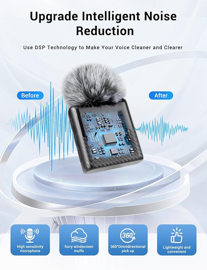 Kairiyard Mini Wireless Lavalier Microphone for iPhone, iPad, Android Phone, Noise Reduction Plug and Play Magnetic Clip on Lapel Mic for Video Recording Podcast Vlogging