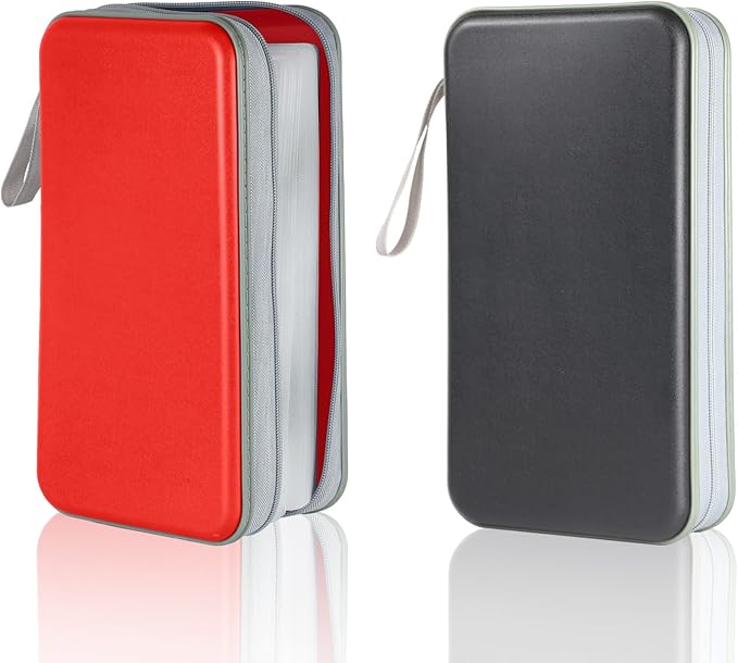 YILAG CD Case DVD Storage 2 Pack,100 Capacity DVD Cases Holder CD Storage Case Holders Plastic CD DVD Disc Case Storage Wallet Binder for Car Home Office Travel (Black&Red)