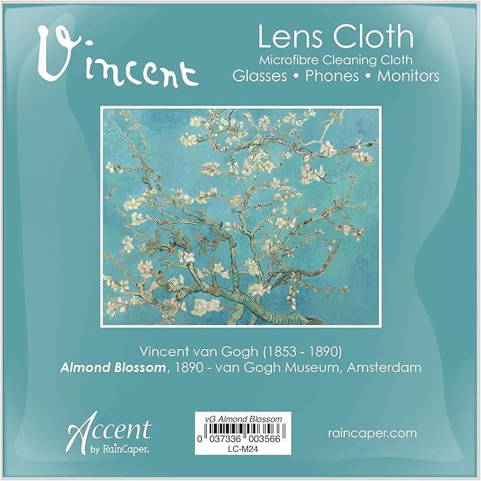 Quality Microfiber Lens Cleaning Cloth - 6”x6” - for Eyeglasses, Sunglasses, Phones, Screens, Blue-Light Glasses, Monitors - Fine Art Design - Van Gogh Almond Blossom