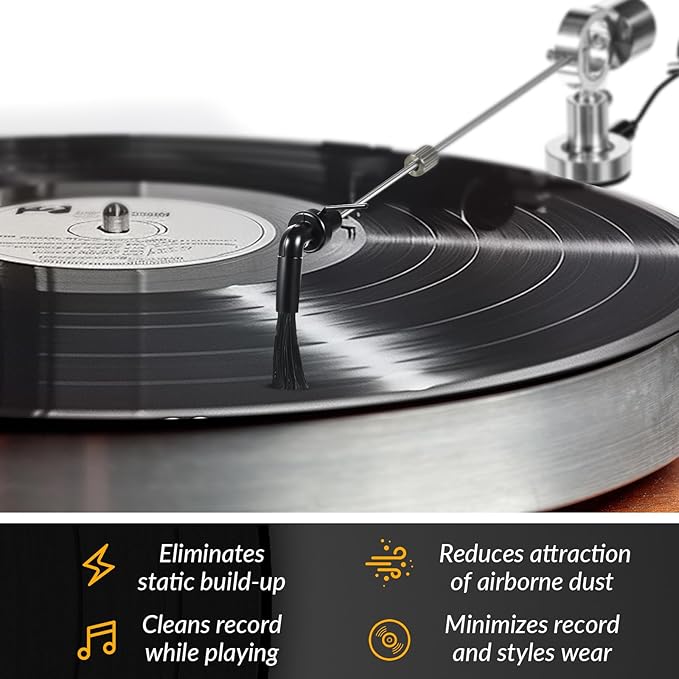 2 Set Vinyl Record Cleaning Arm Anti-static Brush for Records Cleaner Antistatic LP Cleaning Brush with Carbon Fiber Center Bristles for Turntables LP Accessories