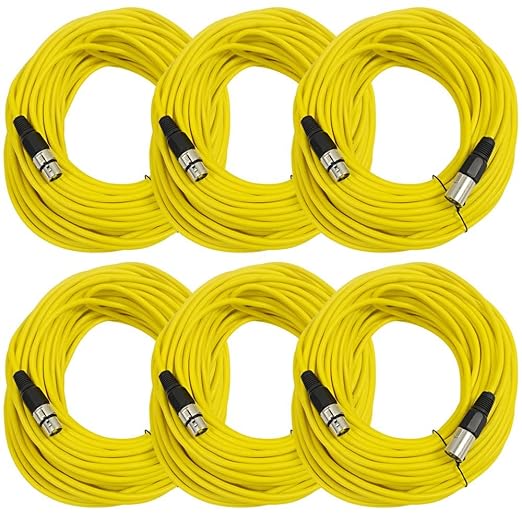 SEISMIC AUDIO - SAXLX-100 - 6 Pack of 100' Yellow XLR Male to XLR Female Microphone Cables - Balanced - 100 Foot Patch Cords