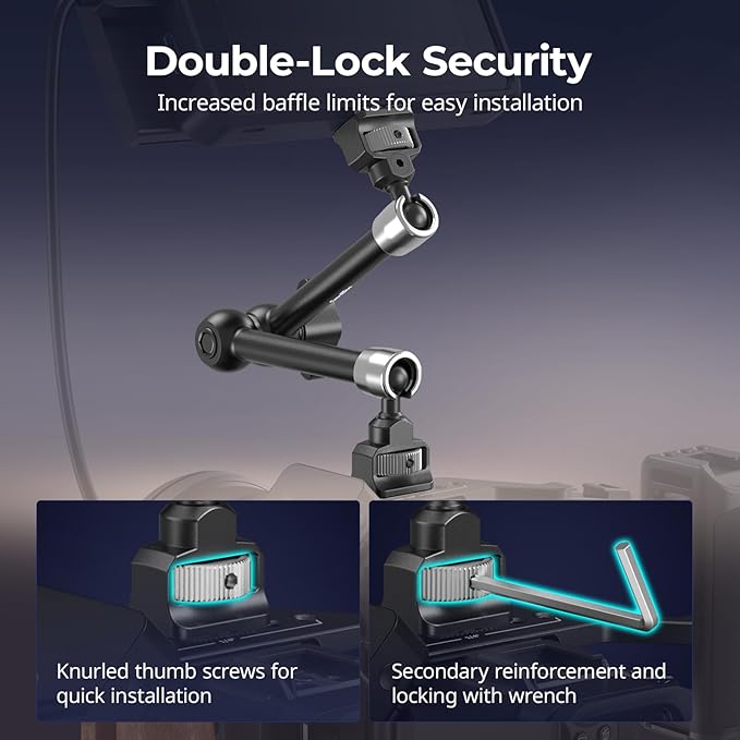 SMALLRIG 11'' Magic Arm with 1/4"-20 Screws & Spring-Loaded Pins, 1.5kg Load Capacity, 360° Dual Ball Head, Non-Slip Design for Cameras/Lights/Monitors/Mics/Phones – 5309