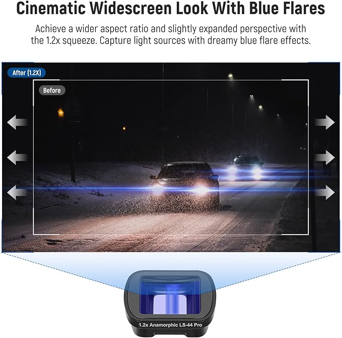 NEEWER 3 Pack ND Filter Set (Variable ND2-32, CPL, 1/4 Black Diffusion) & 0.75X Wide Angle Lens, 2X Macro Lens, 1.2X Blue Anamorphic Lens, Screen Protectors Compatible with DJI Osmo Pocket 3, FL-B28