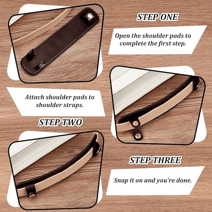 Beebeecraft 2 Sets Tote Bag Shoulder Pad Coconut Brown PU Imitation Leather with Alloy Button Detachable Replacement Bag Handle Wrap Protector Cover Straps for Tote Bags Purse Women DIY Making