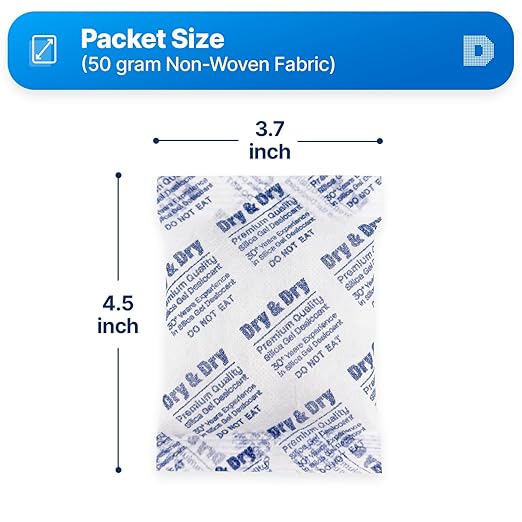 Dry & Dry 50 Gram [5 Packets] Silica Gel Packets Desiccants, Silica Packets - Rechargeable Silica Gel Packs, Desiccants Packets, Silica Gel