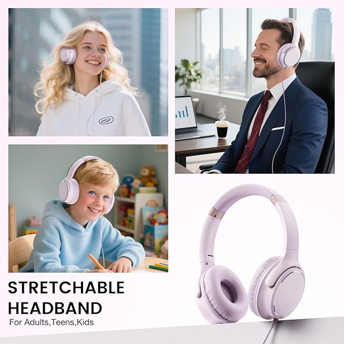 USB C Wired Over-Ear Headphones with Microphone, Volume Control, Share Port, and Adjustable Headband Foldable Stereo Headset for Adult/Teens for iPhone 16, Samsung, Laptop, Gaming, Travel