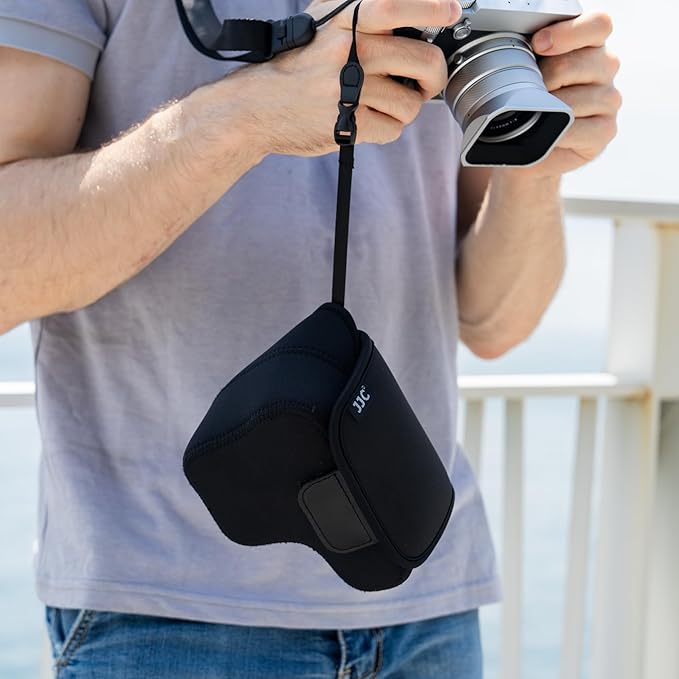 JJC Soft Neoprene Camera Case Pouch Bag for Fuji Fujifilm GFX100RF GFX 100RF with/without Original Lens Hood, GFX 100 RF Protective Storage with Inner Lanyard & Touch-Fastening Flap (NOT Fits GFX100)