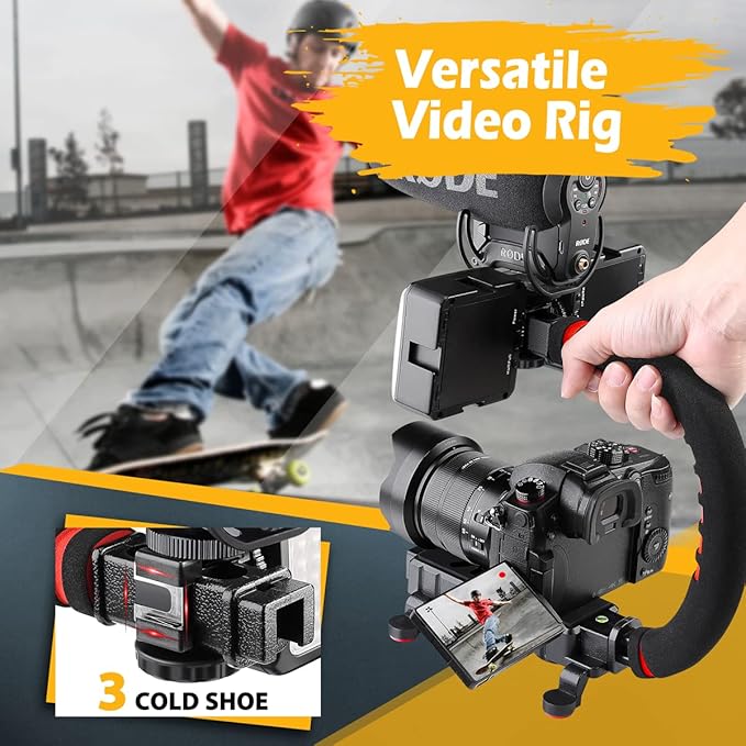 Zeadio Camera Smartphone Stabilizer, Handle Grip Handheld Video Rig, Compatibility with All Camera, Camcorder, Action Camera, DSLR and for All iPhone and Android Smartphones
