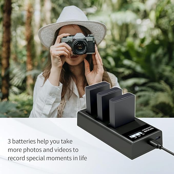 LP LP-E10 Battery Charger Pack, 3-Pack 1600mAh Replacement Battery, Triple Slot Charger, USB Battery Charger for Canon EOS Rebel T7, T6, T5, T3, T100, 4000D, 3000D, 2000D, 1500D, 1300D & More